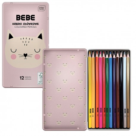 329790 BEBE KREDKI OŁÓWKOWE GIRL W METALOWYM POJEMNIKU 12 szt. INTERDRUK