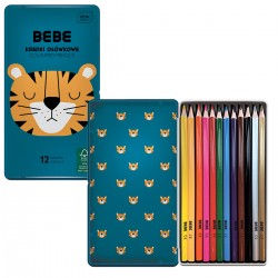 329806 BEBE KREDKI OŁÓWKOWE TYGRYSEK W METALOWYM POJEMNIKU 12 szt. INTERDRUK