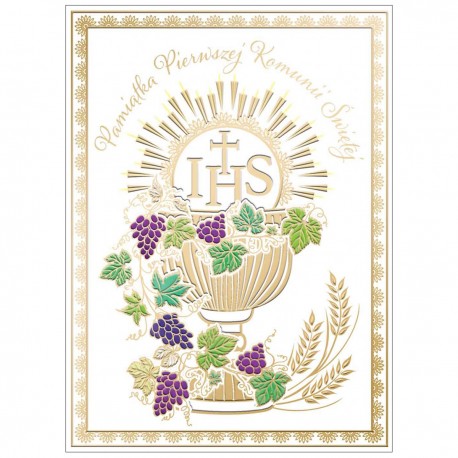 482351 KARNET B6 KOMUNIA ŚWIĘTA KIELICH Z WINOGRONAMI IHS HENRY