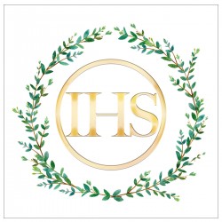 663229 KARNET KWADRATOWY IHS Z LIŚCIAMI PIERWSZA KOMUNIA ŚWIĘTA HENRY