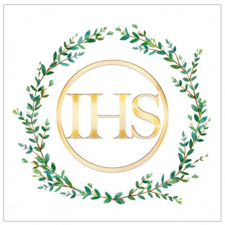 663229 KARNET KWADRATOWY IHS Z LIŚCIAMI PIERWSZA KOMUNIA ŚWIĘTA HENRY