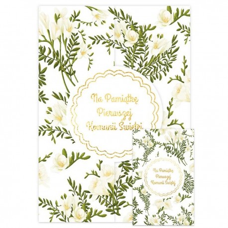 667531 KARNET A5 LIŚCIE i BIAŁE KWIATY PIERWSZA KOMUNIA ŚWIĘTA HENRY