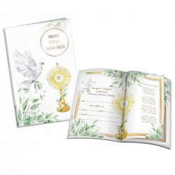 980939 KSIĄŻECZKA A5 GOŁĄB i HOSTIA PAMIĄTKA PIERWSZA KOMUNIA ŚWIĘTA HENRY