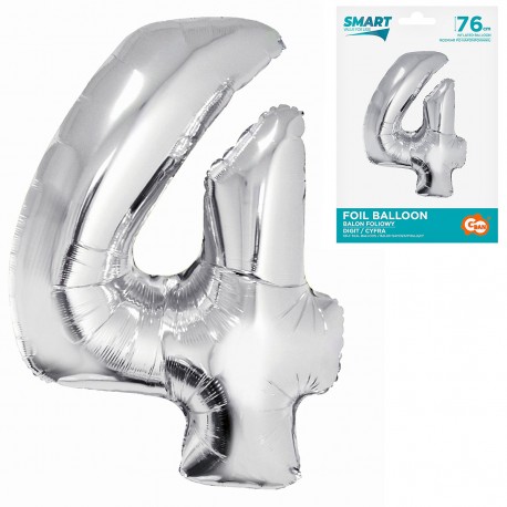 145205 BALON FOLIOWY CYFRA 4 SREBRNY 76 CM SMART GODAN