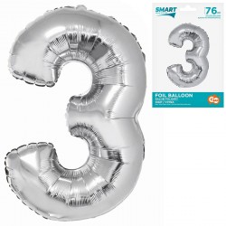 145229 BALON FOLIOWY CYFRA 3 SREBRNY 76 CM SMART GODAN