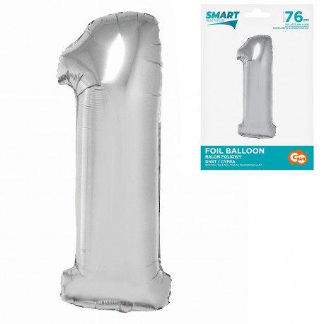 144536 BALON FOLIOWY CYFRA 1 SREBRNY 76 CM SMART GODAN
