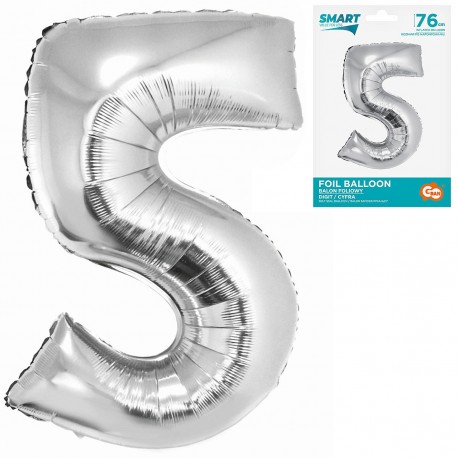 145106 BALON FOLIOWY CYFRA 5 SREBRNY 76 CM SMART GODAN
