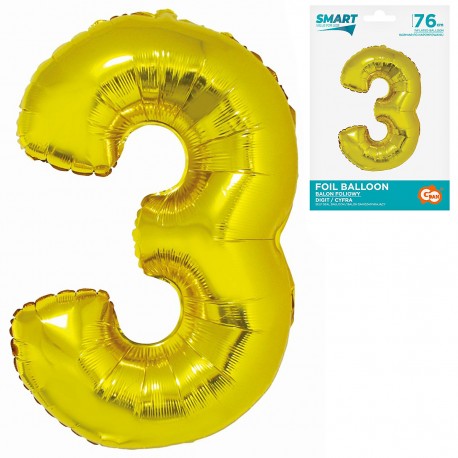 145496 BALON FOLIOWY CYFRA 3 ZŁOTY 76 CM SMART GODAN