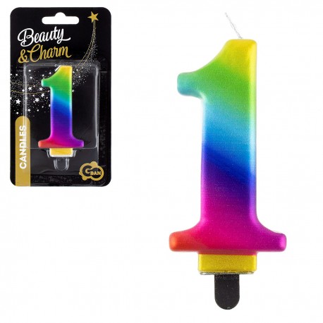 115178 GODAN URODZINY ŚWIECZKA B&C CYFRA "1" TĘCZOWA GALAXY 8 cm