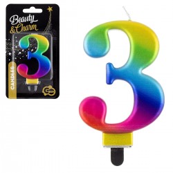 115192 GODAN URODZINY ŚWIECZKA B&C CYFRA "3" TĘCZOWA GALAXY 8 cm