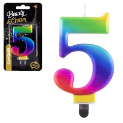 115215 GODAN URODZINY ŚWIECZKA B&C CYFRA "5" TĘCZOWA GALAXY 8 cm