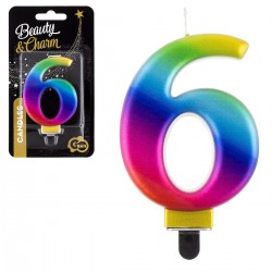 115222 GODAN URODZINY ŚWIECZKA B&C CYFRA "6" TĘCZOWA GALAXY 8 cm