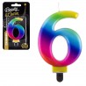 115222 GODAN URODZINY ŚWIECZKA B&C CYFRA "6" TĘCZOWA GALAXY 8 cm