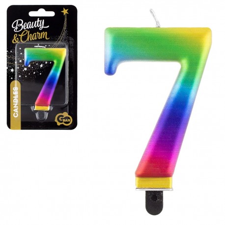 115239 GODAN URODZINY ŚWIECZKA B&C CYFRA "7" TĘCZOWA GALAXY 8 cm