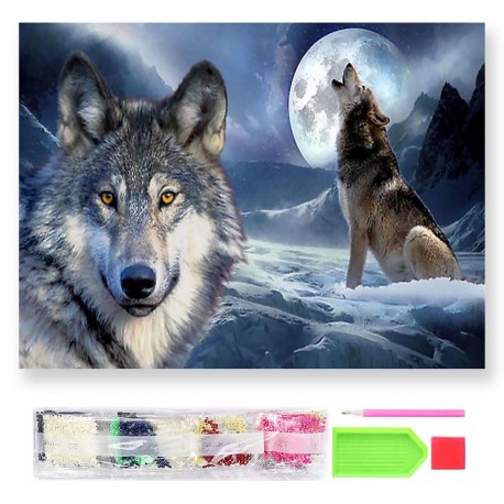 075987 HAFT DIAMENTOWY MOZAIKA 40x30 WILK ŚWIECI W CIEMNOŚCI