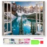 780805 DIAMENTOWA MOZAIKA 40x30 OKNO NA ŚWIAT, GÓRY, JEZIORO