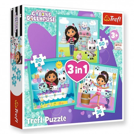 34871 TREFL PUZZLE 3W1 KOCI DOMEK GABI, AKTYWNOŚCI GABI