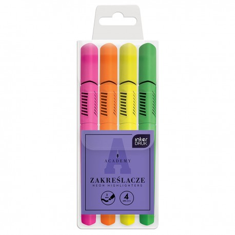 350022 ZAKREŚLACZE NEONOWE 4 KOLORY ACADEMY INTERDRUK