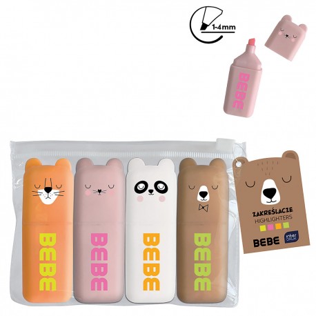 349231 ZAKREŚLACZE MINI 4 KOLORY BEBE ZWIERZAKI FRIENDS INTERDRUK