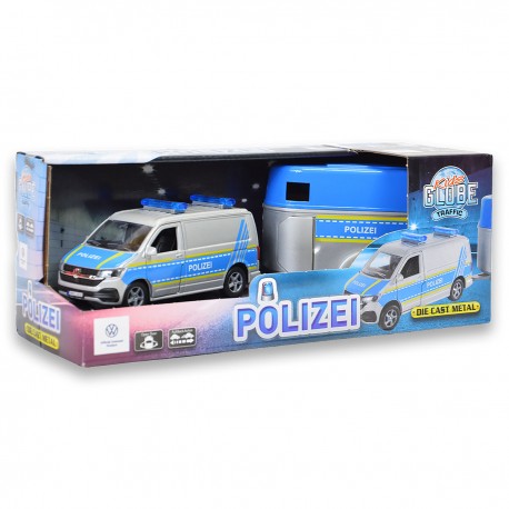 505342 POJAZD POLICJA Z PRZYCZEPĄ + KONIE HIPO