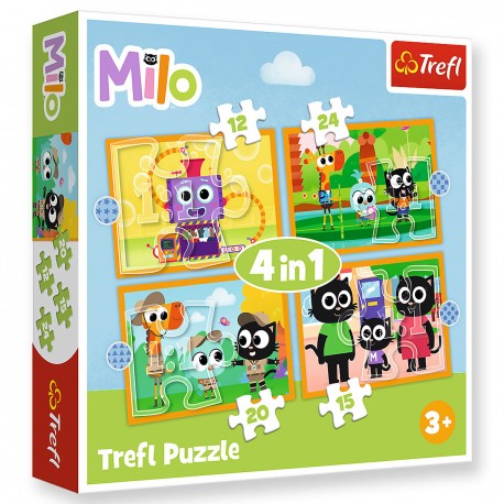 34654 TREFL PUZZLE 4w1 MILO, POZNAJ MILO I JEGO PRZYJACIÓŁ