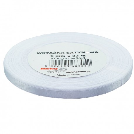 683052 WSTĄŻKA SATYNOWA BIAŁY 6x32 BREWIS