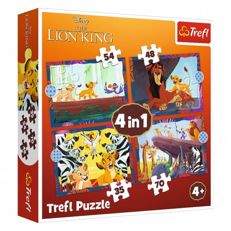 34653 TREFL PUZZLE 4w1 KRÓL LEW, ODWAŻNY KRÓL LEW
