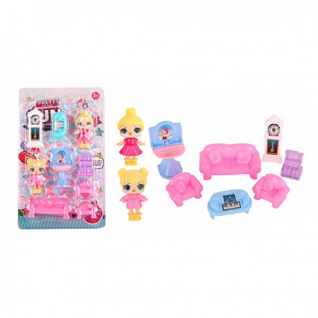 021735 ZESTAW MEBELKI I AKCESORIA DOMOWE + 2 LALKI BIGTOYS
