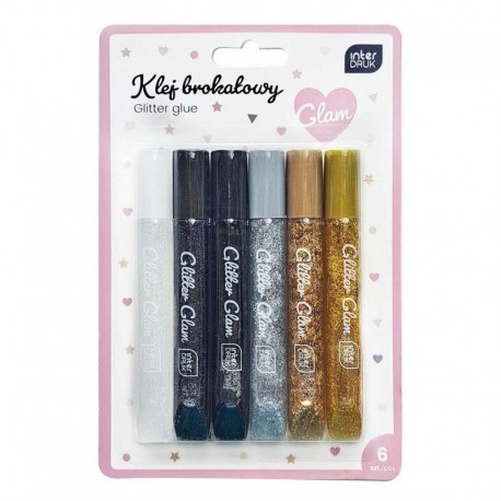 356826 KLEJ BROKATOWY BLISTER 6 KOLORÓW 10,5ml GLAM INTERDRUK