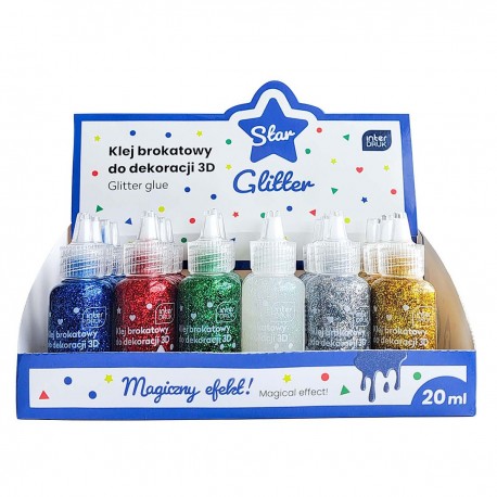 356734 INTERDRUK KLEJ BROKATOWY 3D STAR 6 KOLORÓW 20ml INTERDRUK