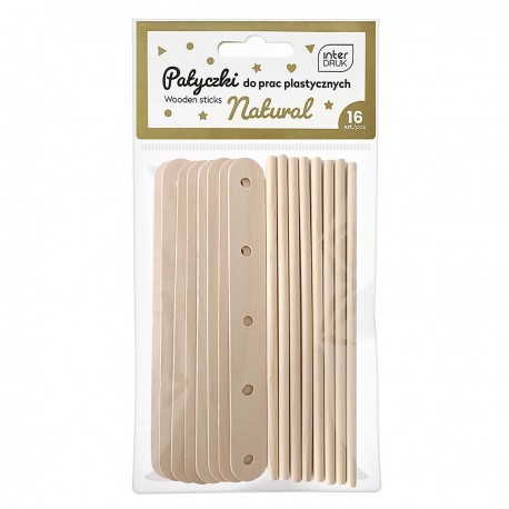 337313 PATYCZKI DO PRAC PLASTYCZNYCH DREWNIANE 16 szt. INTERDRUK