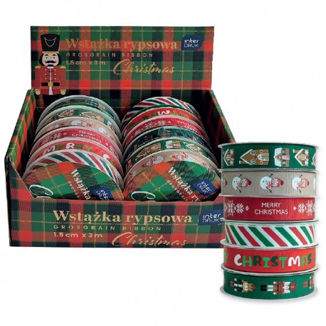 354150 WSTĄŻKA RYPSOWA 3m CHRISTMAS 6 KOLORÓW DISPLAY INTERDRUK