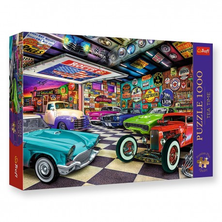 10844 TREFL PUZZLE 1000 el. GARAŻ, KOLEKCJA SAMOCHODÓW, TEA TIME, PREMIUM PLUS QUALITY