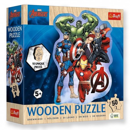20256 TREFL PUZZLE 50 EL. MARVEL, PRZYGODY AVENGERS - DREWNIANE