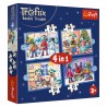 34657 TREFL PUZZLE 4w1 RODZINA TREFLIKÓW, U TREFLIKÓW PADA ŚNIEG 3+