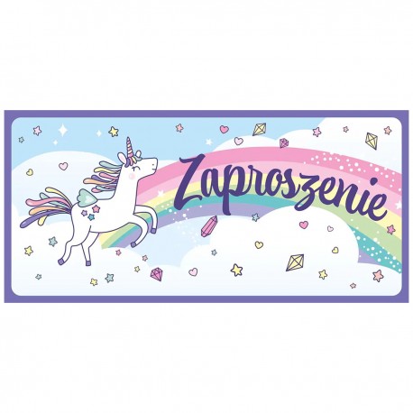 668538 ZAPROSZENIE UNICORN JEDNOROŻEC NA TĘCZY 5 SZTUK + KOPERTY HENRY