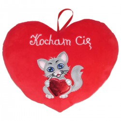 170033 SD PLUSZOWE SERCE KOTEK Z NAPISEM KOCHAM CIĘ 15 CM WALENTYNKA