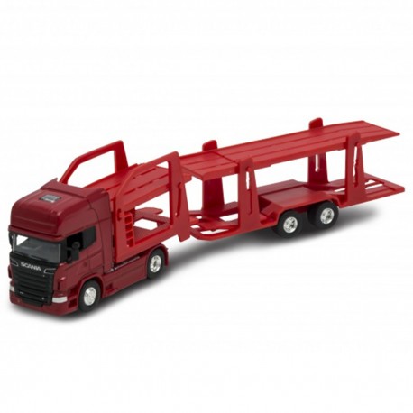 WELLY TRUCK SCANIA V8 R730 Z LAWETĄ PIĘTROWĄ 1:64 CZERWONY 680237