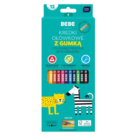 357519 KREDKI OŁÓWKOWE 12 KOL. BEBE KIDS Z GUMKĄ INTERDRUK