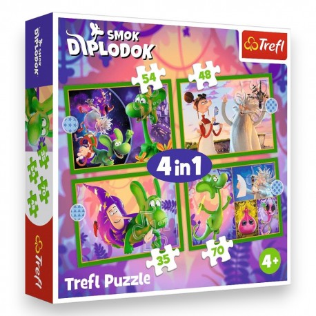 34663 TREFL PUZZLE 4w1 ŚWIAT SMOKA DIPLODOKA 4+