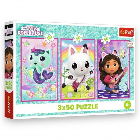 34876 TREFL PUZZLE 3x 50 EL. KOCI DOMEK GABI, POZNAJCIE GABBY I KOTKI