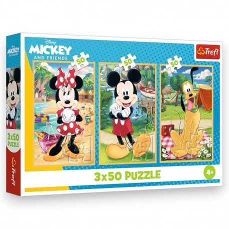 34881 TREFL PUZZLE 3x 50 EL. MYSZKA MICKEY, MYSZKI NA WAKACJACH