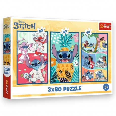 34885 TREFL PUZZLE 3x 80 EL. LILO&STITCH, ŚWIAT STITCHA