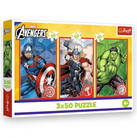 34891 TREFL PUZZLE 3x 50 EL. MERVEL, TWÓJ BOHATER, AVENGERS