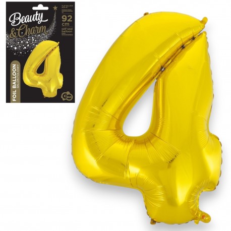 632986 BALON FOLIOWY CYFRA 4 ZŁOTY 92 CM B&C GODAN