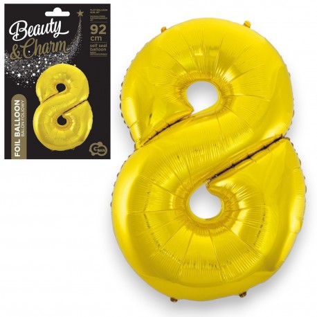 635338 BALON FOLIOWY CYFRA 8 ZŁOTY 92 CM B&C GODAN