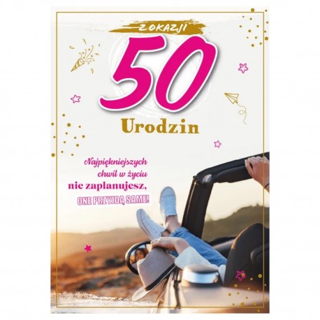 696943 KARNET Z OKAZJI 50 URODZIN, SAMOCHÓD, RÓŻOWY, ARMIN STYLE
