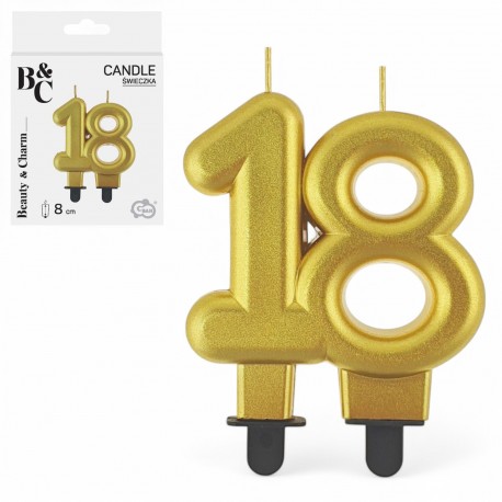 139228 ŚWIECZKA URODZINOWA CYFRA 18 ZŁOTY METALIC B&C GODAN