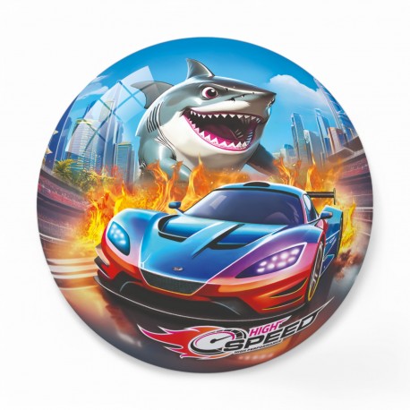 132664 MINI PIŁKA GUMOWA REKIN I AUTO 14 CM BEST MS TOYS