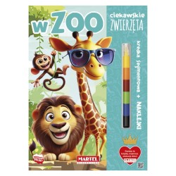 900324 CIEKAWSKIE ZWIERZĘTA, W ZOO, KOLOROWANKA Z NAKLEJKAMI I KREDKĄ MARTEL